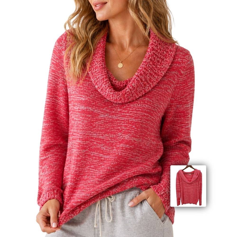 Fresh‎ Produce Cowl Neck Sweater Pink Lightweight Cozy Lounge Layering L